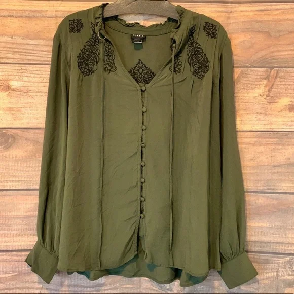 Torrid Embroidered Button down Peasant Blouse - Picture 5 of 12